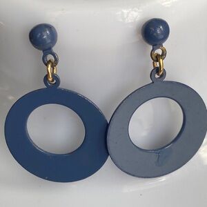 Vintage 80s metal Blue Circle pierced Earrings